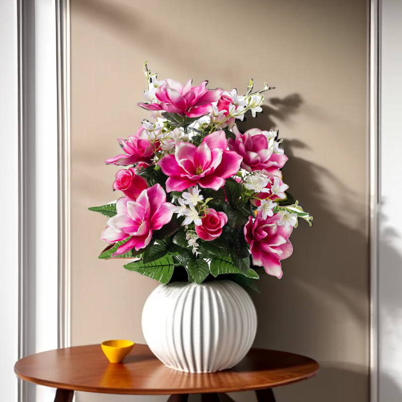 外贸跨境货源24头大把束仿真花玫瑰百合假花花束仿真花装饰摆件