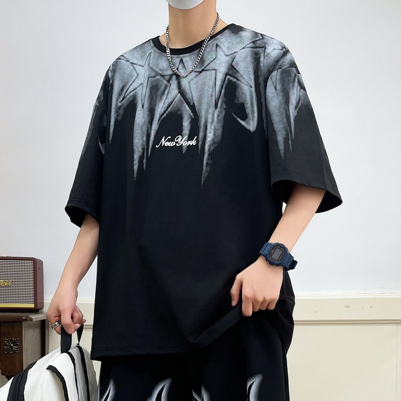 American tie-dyed T-shirt men's short-sleeved print summer new trendy, cool and stylish, loose and versatile half-sleeved men's top Application Scenario