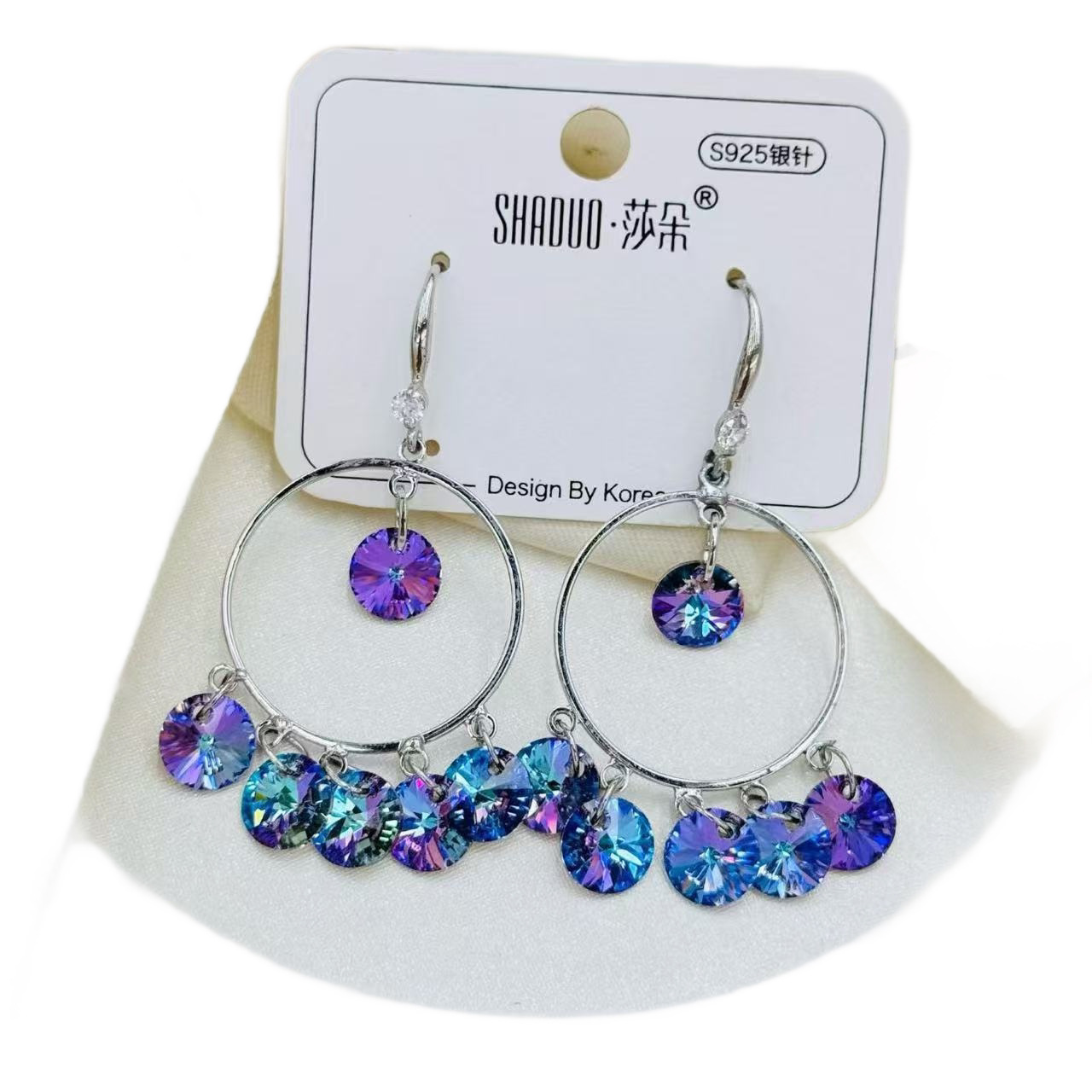 الإبرة الفضية S925 قرط الكريستال الزاخر بالألوان Item Picture