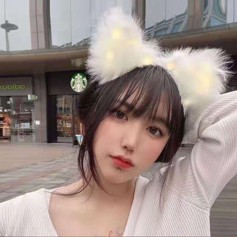 New Korean-style plush cat ear headband with glowing fox ears, factory direct supply for women, the same style hair band as in live-streaming by Internet celebrities