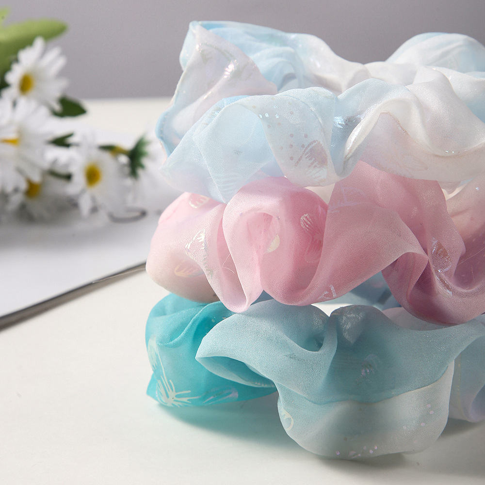 Summer gauze gradient large intestine hair band, ins style butterfly print hair band, sweet and elegant bun hair accessory wholesale Application Scenario