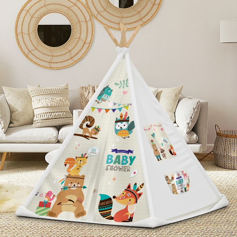 跨境批发印第安儿童帐篷室内外游戏屋过家家可折叠棉布帐篷男女孩产品图