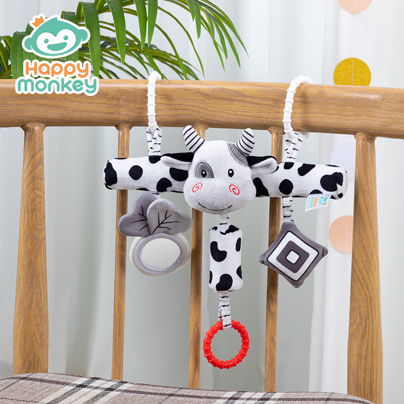 Happy monkey Visual Black and White Baby lathe crossbar hanger with wind chime tube sound paper mirror BB call manufacturer details Picture