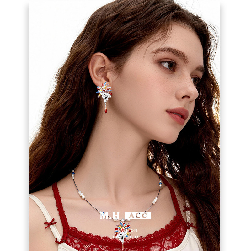 Original design colorful firework puppy series earrings 2026 New style, light luxury, fashionable and high-end exquisite earrings for women Specification image
