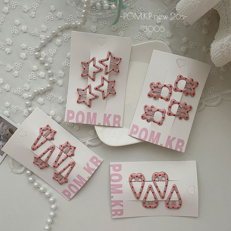 Spring new pink polka dot bb clips for children, sweet lacquered five-pointed star baby bangs clips for girls