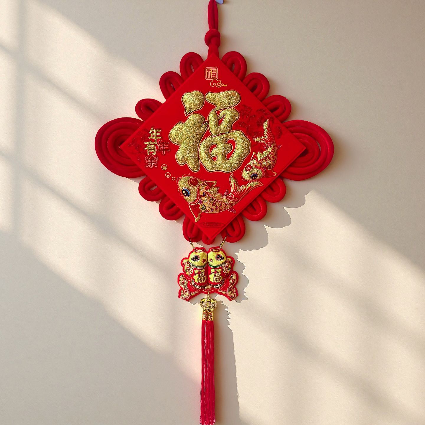 2026立体吸塑中国结批发板结乔迁玄关背景客厅福字电视墙春节桃木产品图