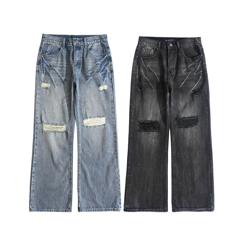 至芃知禧牛仔裤男/牛仔裤男/牛仔裤/牛仔裤男士宽松休闲/Jeans白底实物图