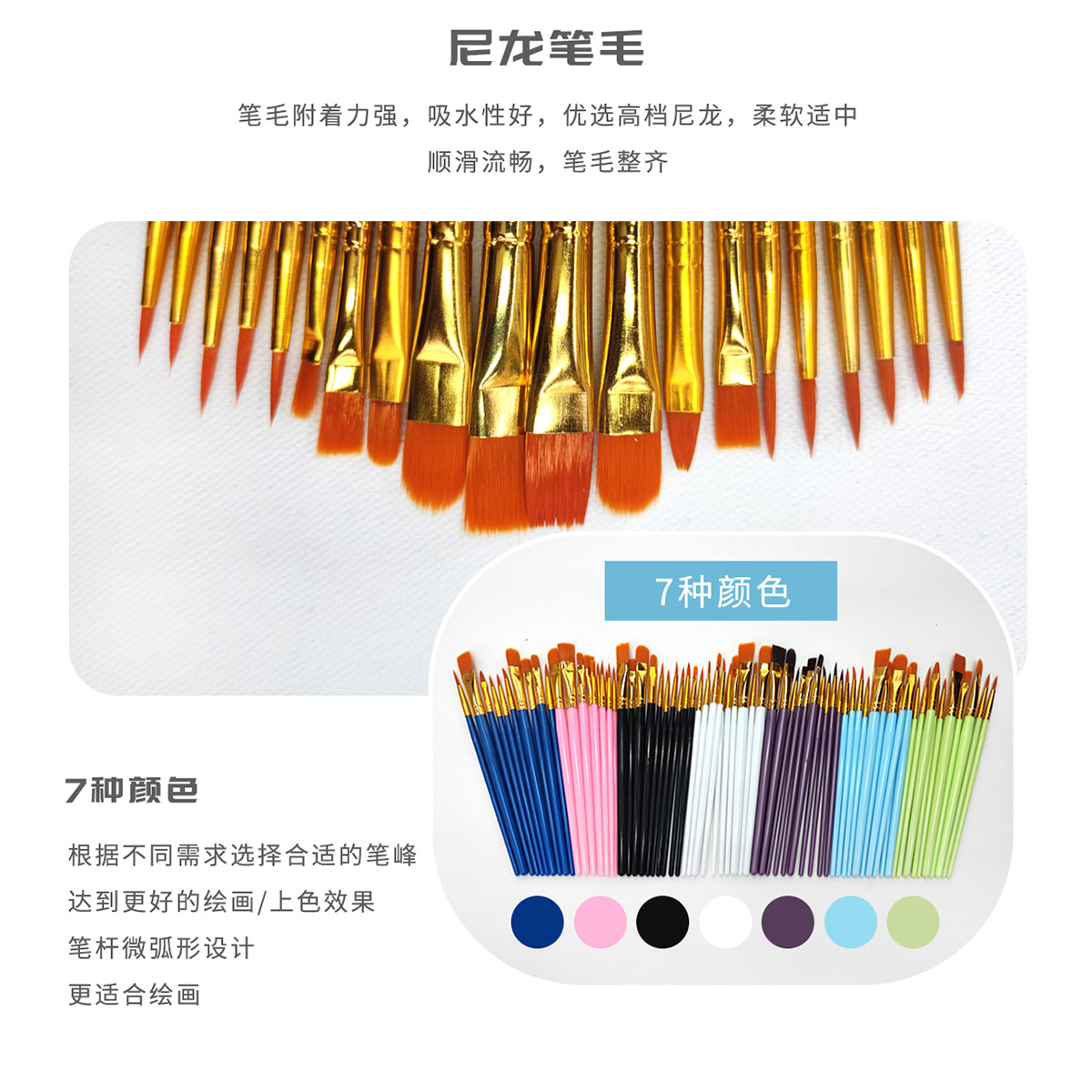 Cross-border 10-piece brush set: plastic rod, nylon bristle outlining brush, oil painting brush, acrylic gouache hand-painting brush details Picture