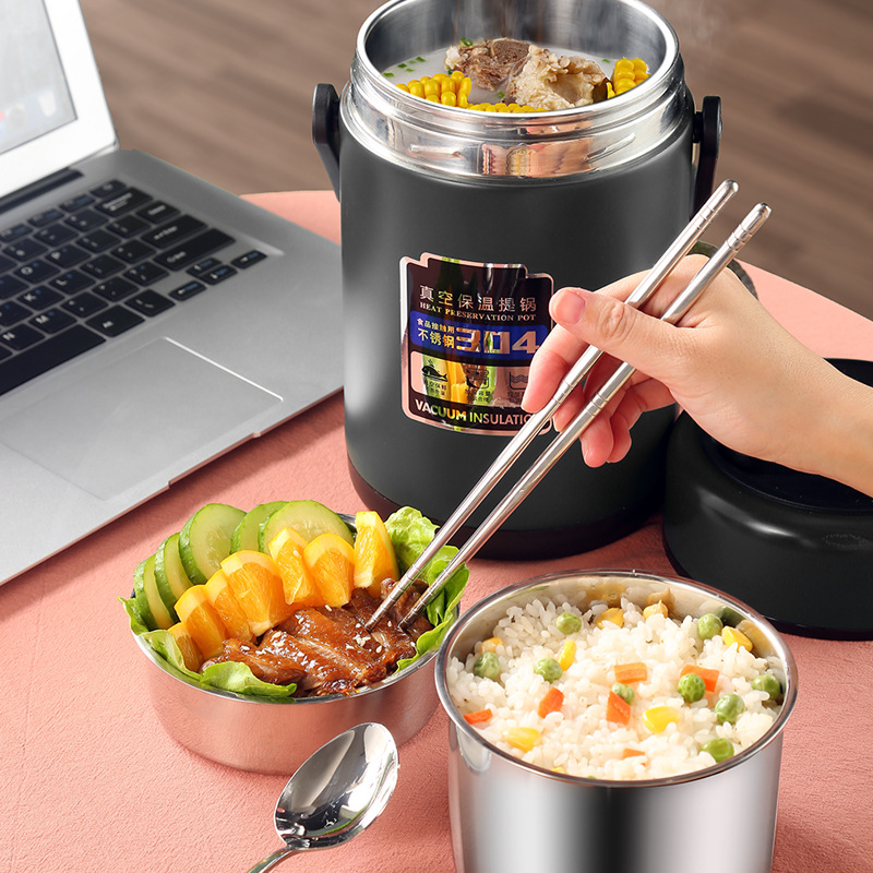 304 stainless steel insulated lunch box, large-capacity insulated bucket, three-layer and multi-layer bento box for adults and students details Picture