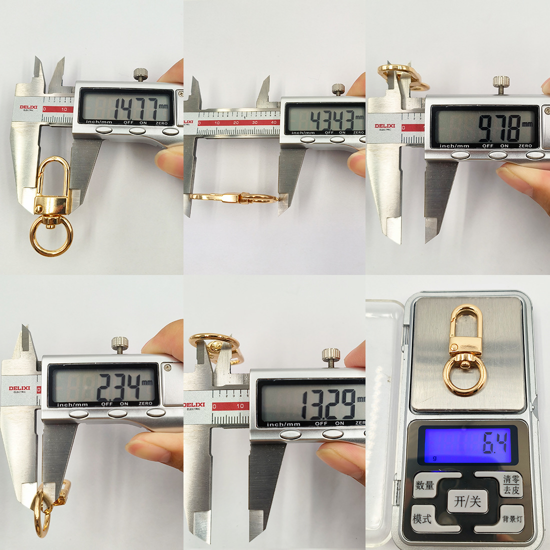 Factory stock: 4-cent medium door buckle, zinc alloy gift key, dog buckle, electroplated hardware for bags, DIY accessories, hook buckle Specification drawing