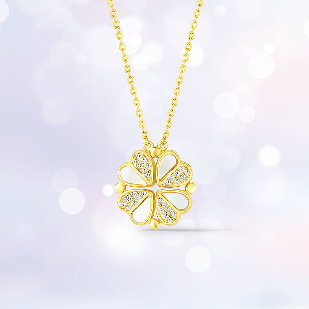 S925 pure silver light Luxury four-leaf clover necklace, shell double-wear collarbone chain, a best-selling accessory necklace on Xiaohongshu Specification image
