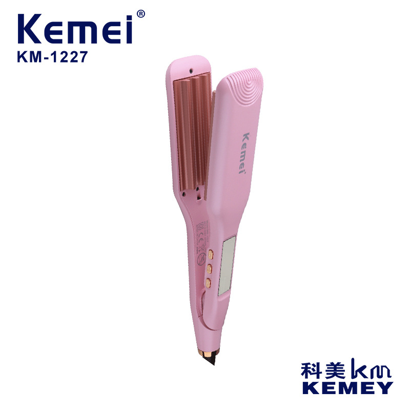 科美kemei跨境卷发器直板夹数显恒温玉米夹板直发器大波浪卷发棒