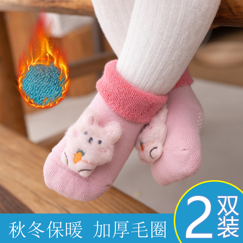秋冬新款中筒宝宝袜加厚保暖毛圈儿童防滑袜卡通公仔儿童袜子批发