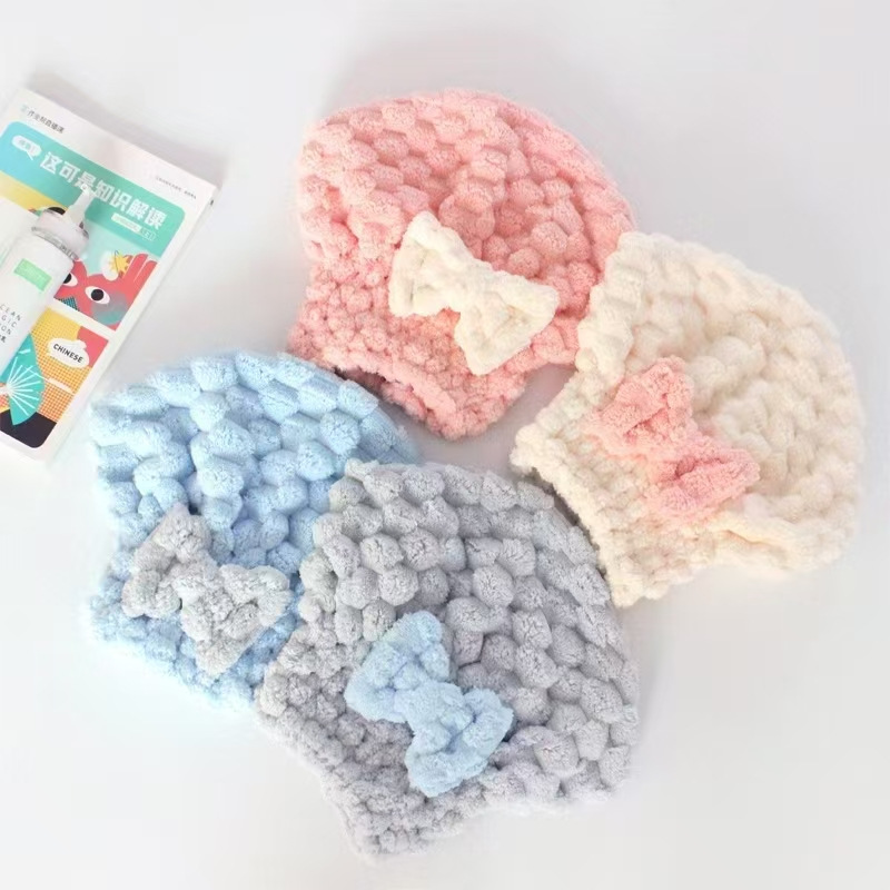 新款干发帽蝴蝶结单条公主风干发帽帽浴帽珊瑚绒批发新款速干松紧细节图