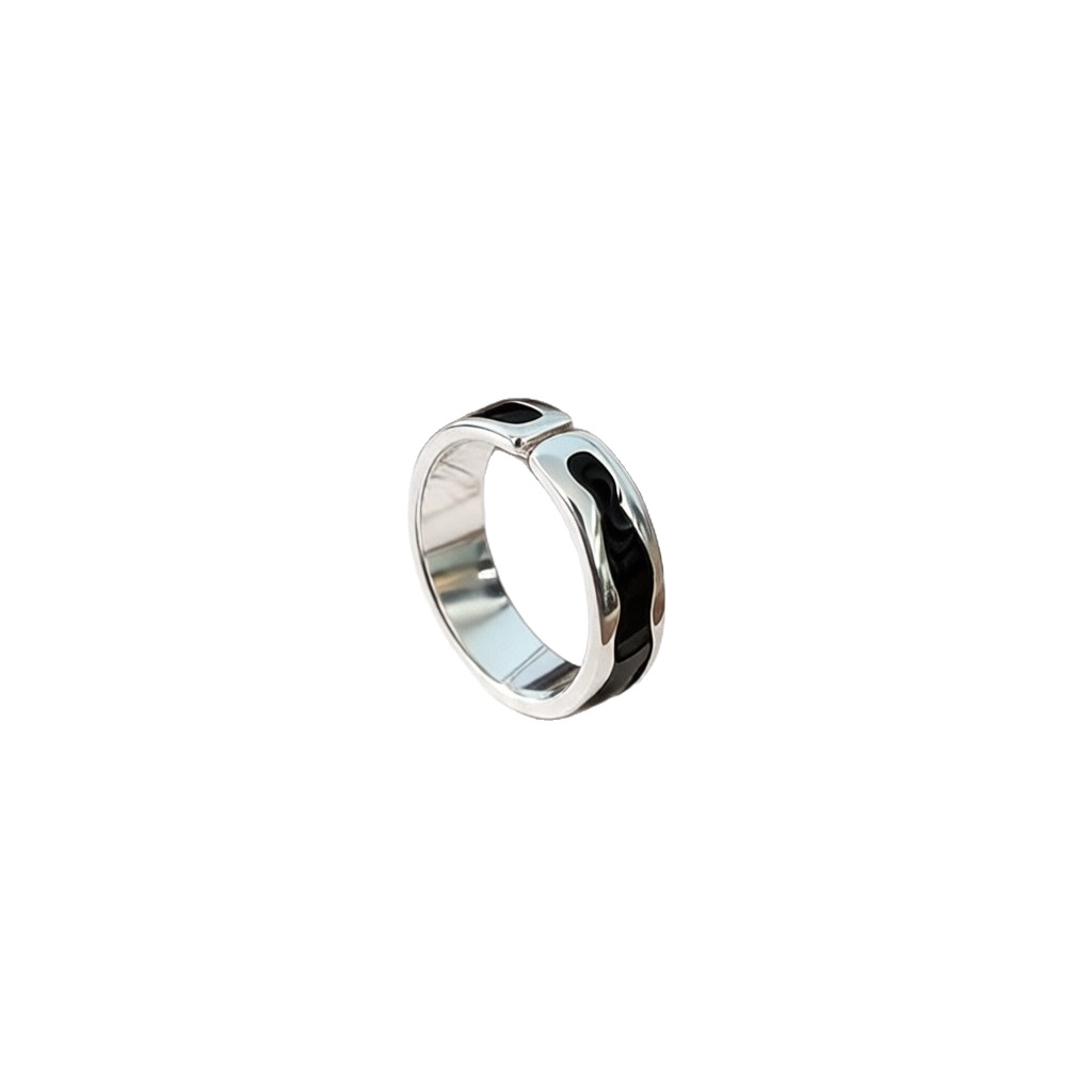 S925 sterling silver 3.7 black drip glaze index finger ring, a niche design for women, with a sense of high-end fashion and individuality, an open ring Item Picture