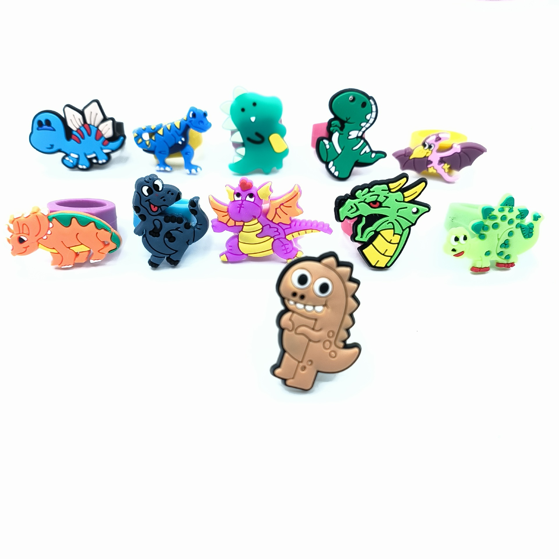 卡通PVC恐龙戒指 创意软胶公仔指环批发 恐龙图案软胶儿童戒指