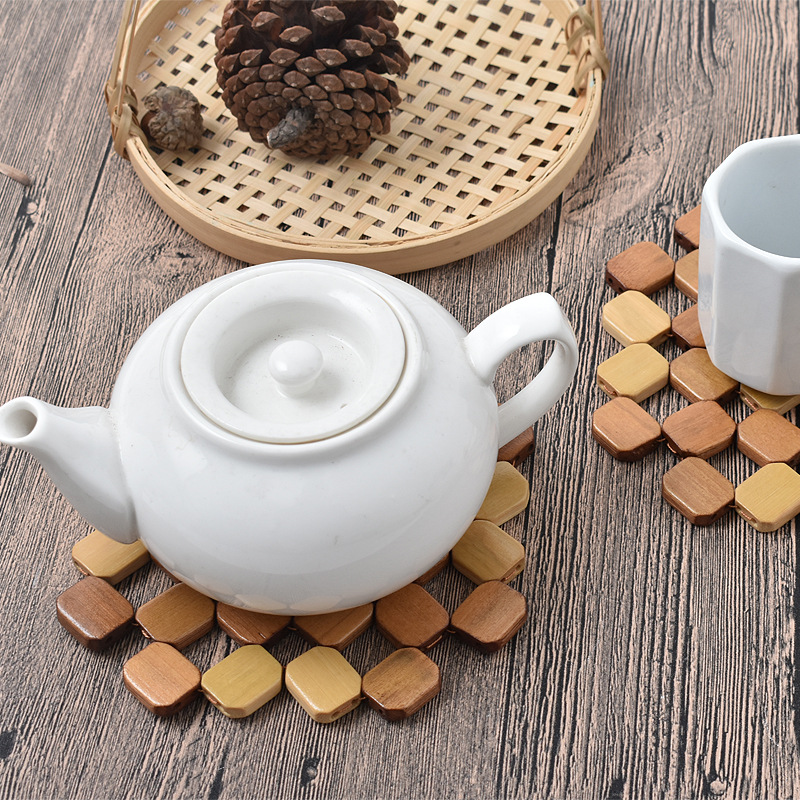 High-quality bamboo heat insulation pads, natural Nan bamboo heat-resistant table MATS, household dining table coasters and bowl MATS, high-temperature resistant heat-resistant pads details Picture
