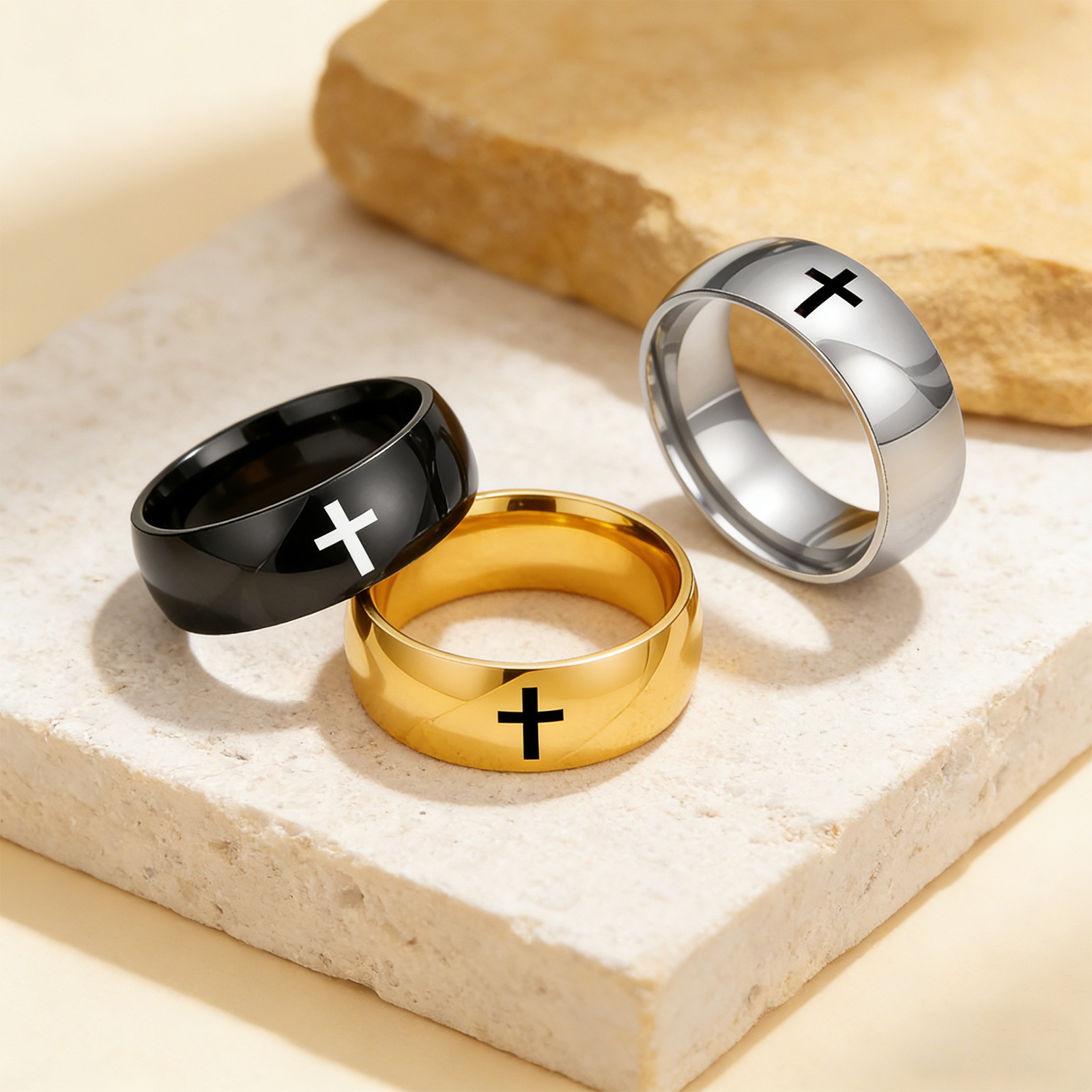 New cross-border stainless steel smooth cross ring, 4mm, 6mm, 8mm, vacuum electroplated in the furnace, does not fade details Picture