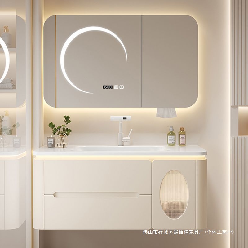 智能浴室柜防水防潮卫浴陶瓷一体盆装修卫生间梳妆台简约现代实木