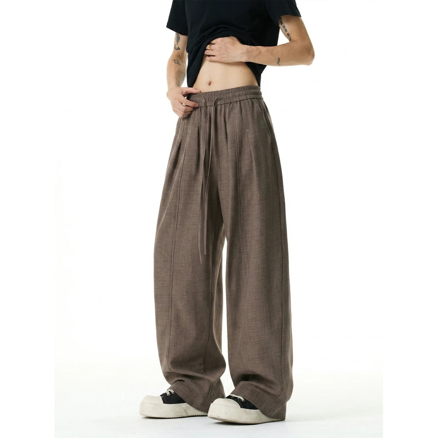 Old Qian Style imitation linen curved knife pants Men's 2026 Summer Deconstruction Breathable, loose, casual and relaxed wide-leg pants Application Scenario