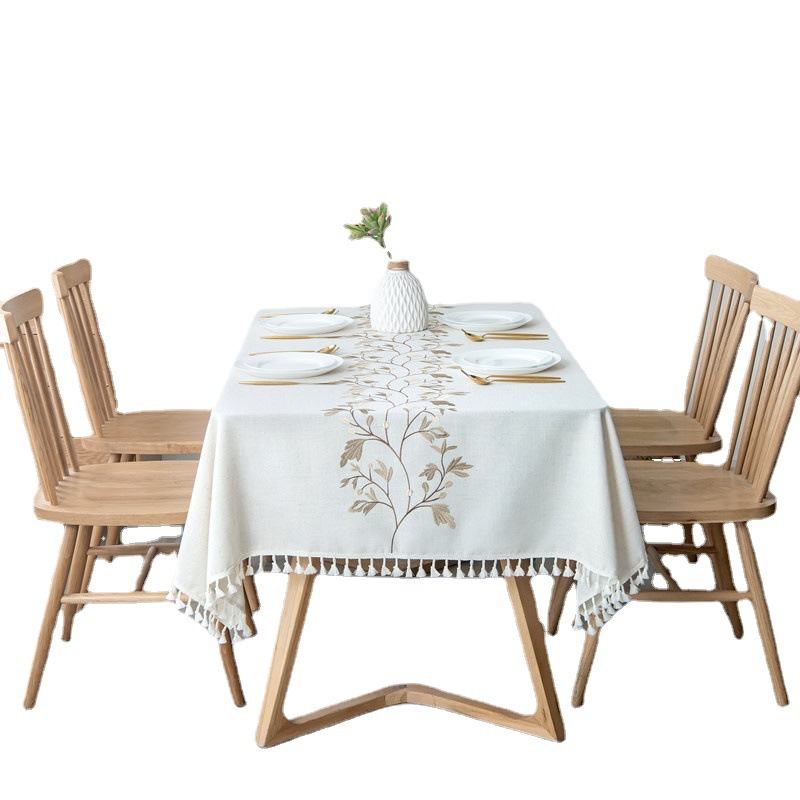 Amazon cross-border embroidered checkered flower tassel tablecloths, rectangular coffee tables, tablecloths and table coverings manufacturer embroidery Item Picture