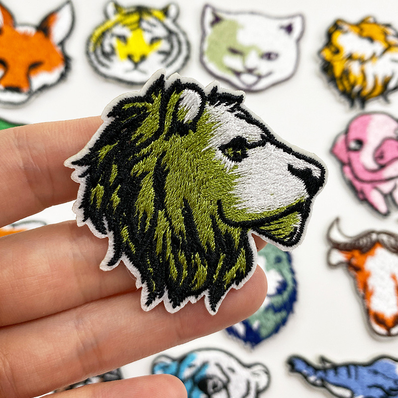 Cute animal embroidery stickers, cartoon lion and tiger stickers, self-adhesive tape stickers, phone case, ipad decorative stickers, schoolbag stickers details Picture