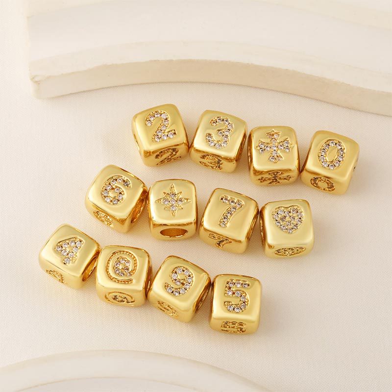 Copper-plated micro-inlaid zircon three-dimensional digital partition beads square perforated beads diy jewelry bracelet necklace dice accessories full figure
