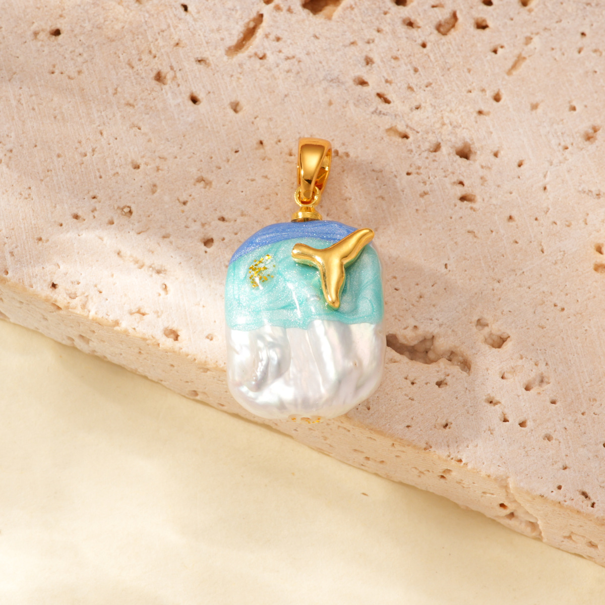 Marine oil painting style Baroque pearl pendant, 18k copper plated with real gold, color retention, high-end DIY accessory details Picture