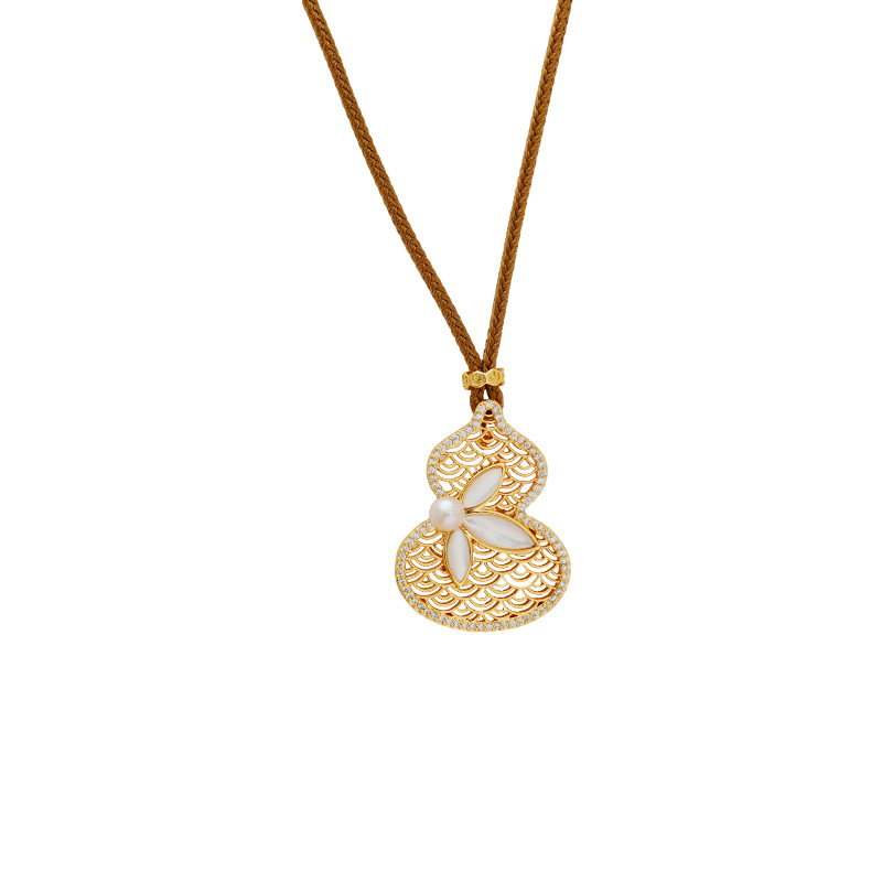 Hyacinth新中式国风葫芦吊坠项链女时尚轻奢小众设计贝壳仿珍珠秋冬毛衣链白底实物图