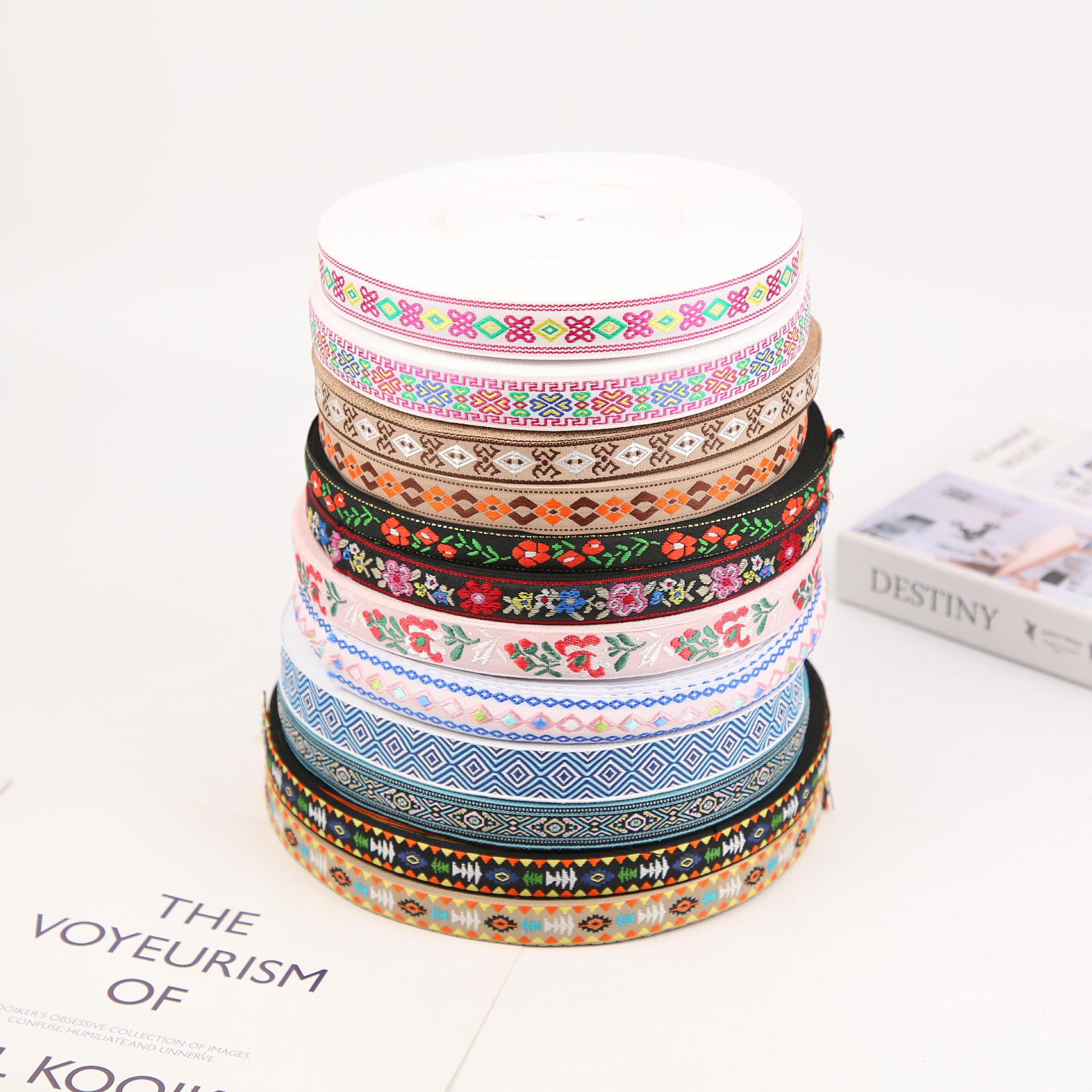 1.5- 2.1cm Ethnic-style jacquard ribbons, bow webbing, ethnic-style webbing hair accessories, headwear accessories wholesale