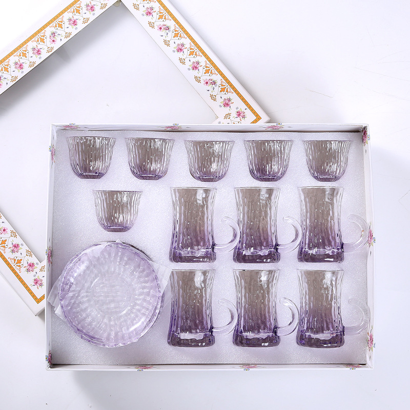 Vaso creativo comercio exterior transfronterizo taza de café y plato set vidrio en relieve copa de vino 18 copa de abuelita regalo de negocios Specification image