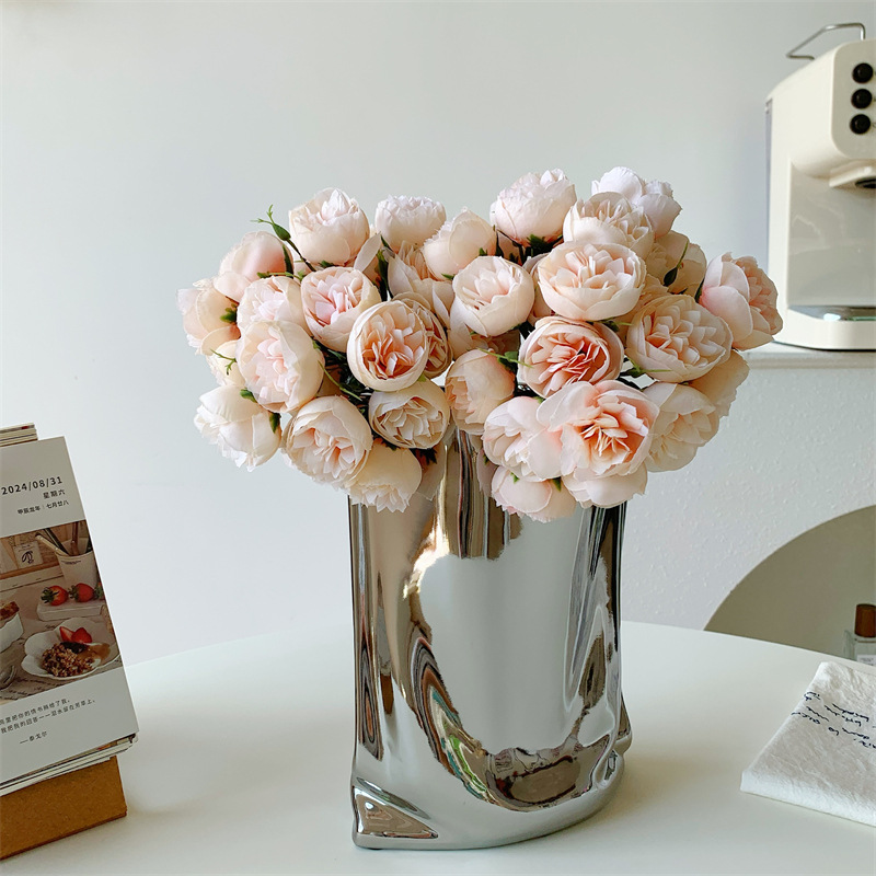 A 27-head small peony bouquet with a bottle of artificial and fake flowers, a living room decoration item that has become a bestseller on Douyin Application Scenario