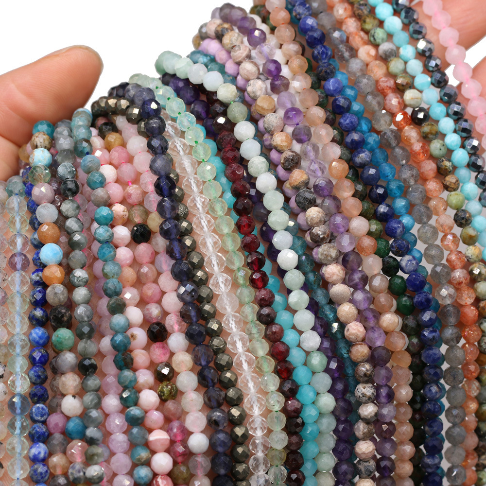 天然石头半宝石圆形切面珠子DIY饰品配件手工项链手链制作批发