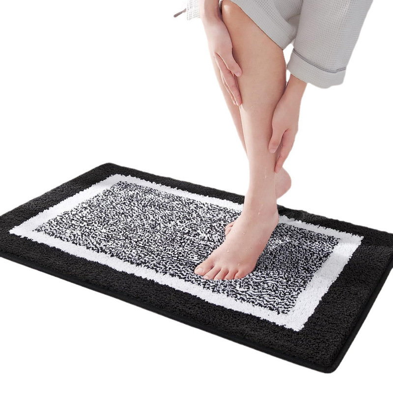 简约平面仿羊绒地毯浴室加厚垫吸水脚踏垫家用耐脏防滑卫生间地垫白底实物图
