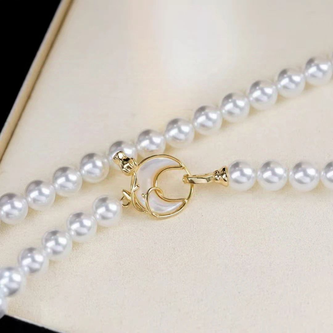 Pearl necklace button, sweater chain buckle, diy handcrafted bracelet buckle head, micro-inlaid moon shell joint buckle details Picture