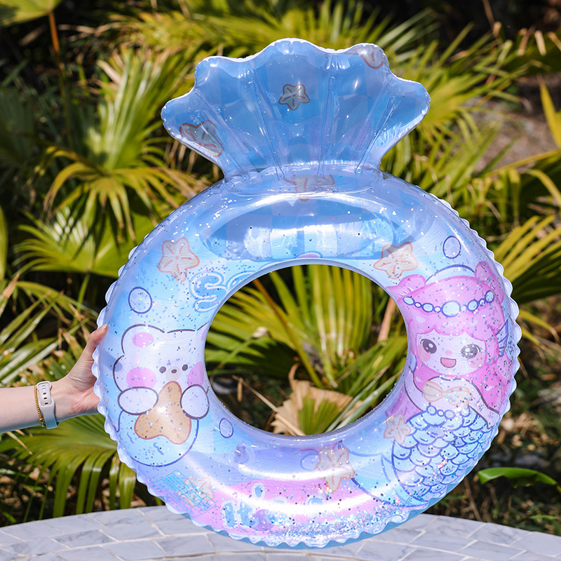Backrest shell swimming ring, transparent handle, sequined children's sunken seat ring, cartoon print baby armpit ring Specification image