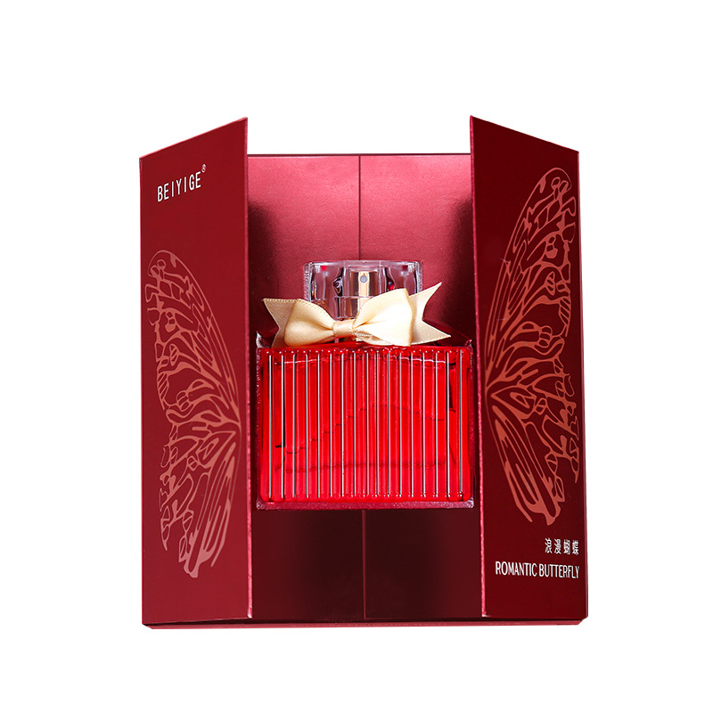 A sample of 88ml domestic body fragrance spray perfume with a red striped glass perfume bottle and a golden nozzle bow Item Picture