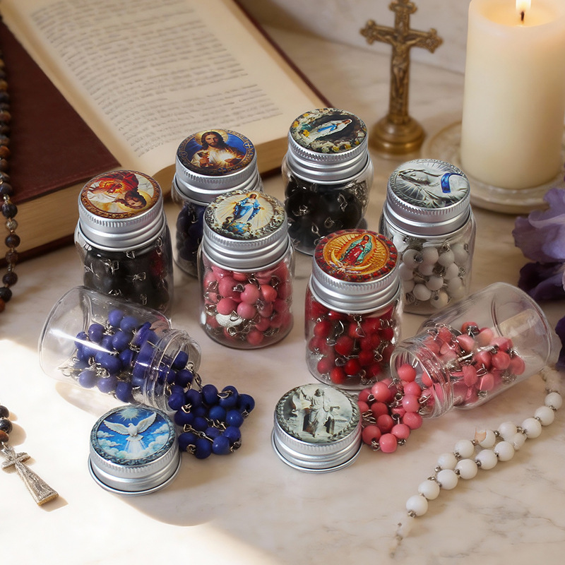 Cross-border rosary necklace, cross pendant, prayer, sealed storage, portioned bottles, religious church ornaments, glass bottles