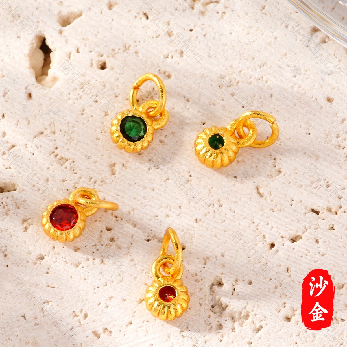 New ancient-style sand gold high-color retention zirconium-inlaid ring pendant, Chinese-style high-end bracelet necklace DIY accessory Application Scenario