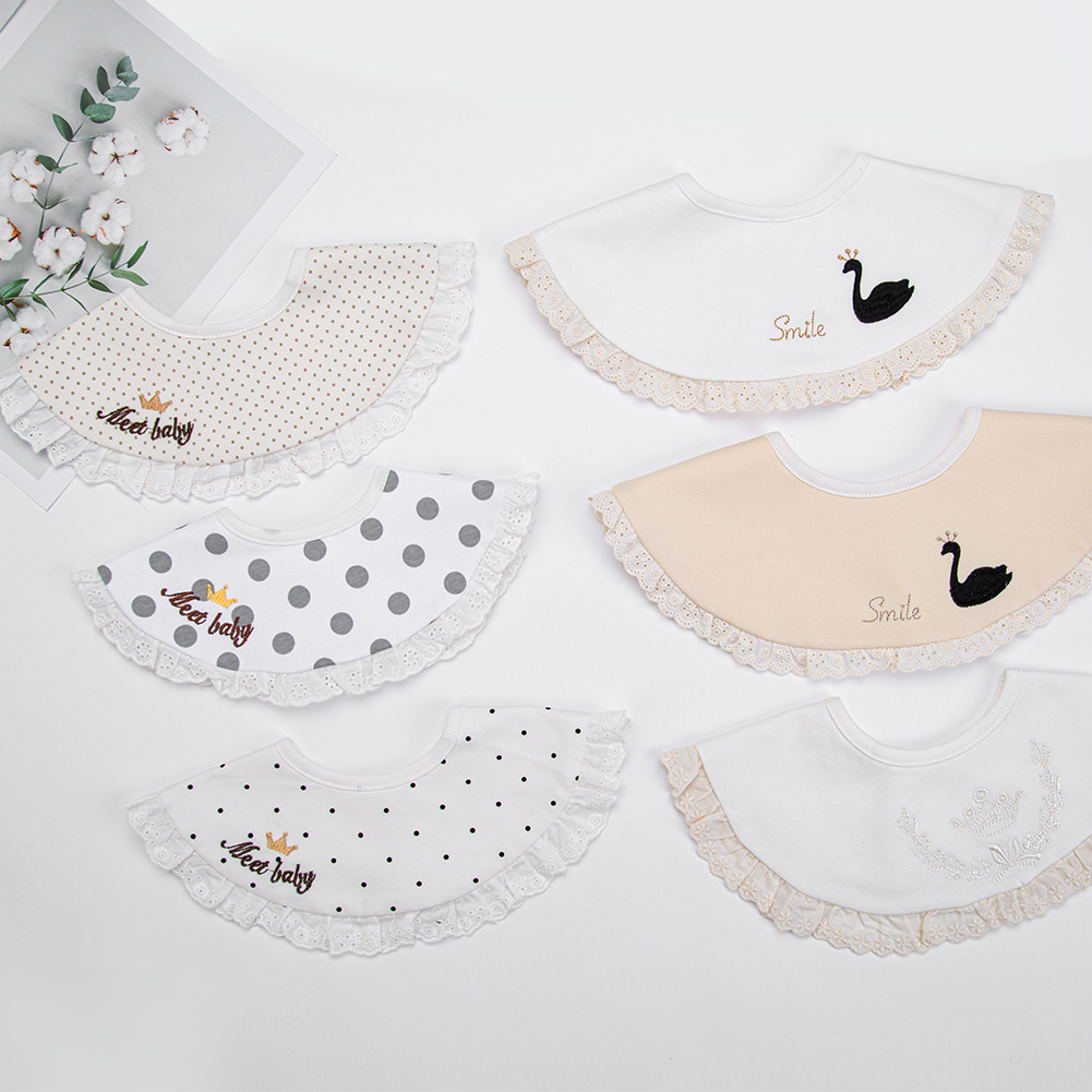 韩版小天鹅公主皇冠婴儿口水巾百搭360度可旋转小清新婴儿围兜