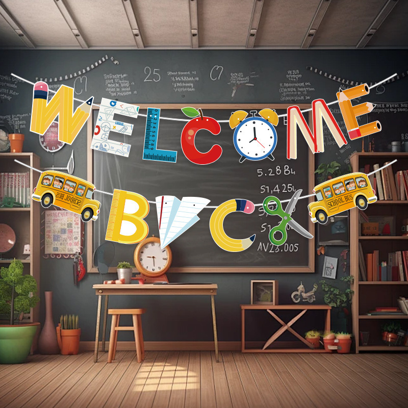 Colorful welcome back to school decorative letter strings, hand-cranked flagpoles, World Cup atmosphere decoration, birthday party supplies