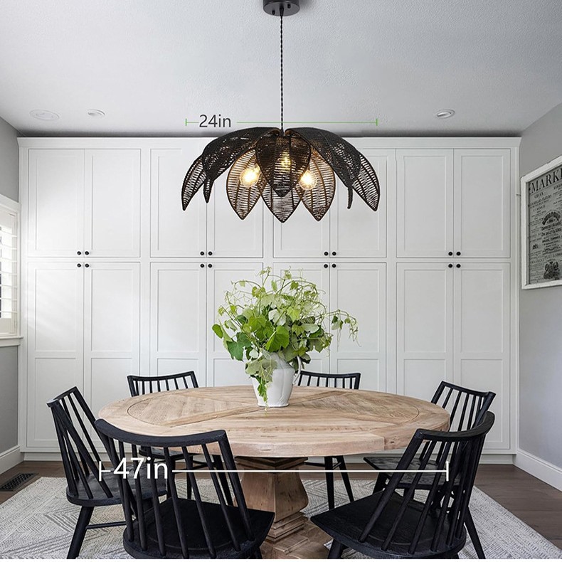 Cross-border farmhouse chandelier, dining room lamp, rattan Bohemian chandelier, suitable for kitchen, island, bedroom and living room Specification image