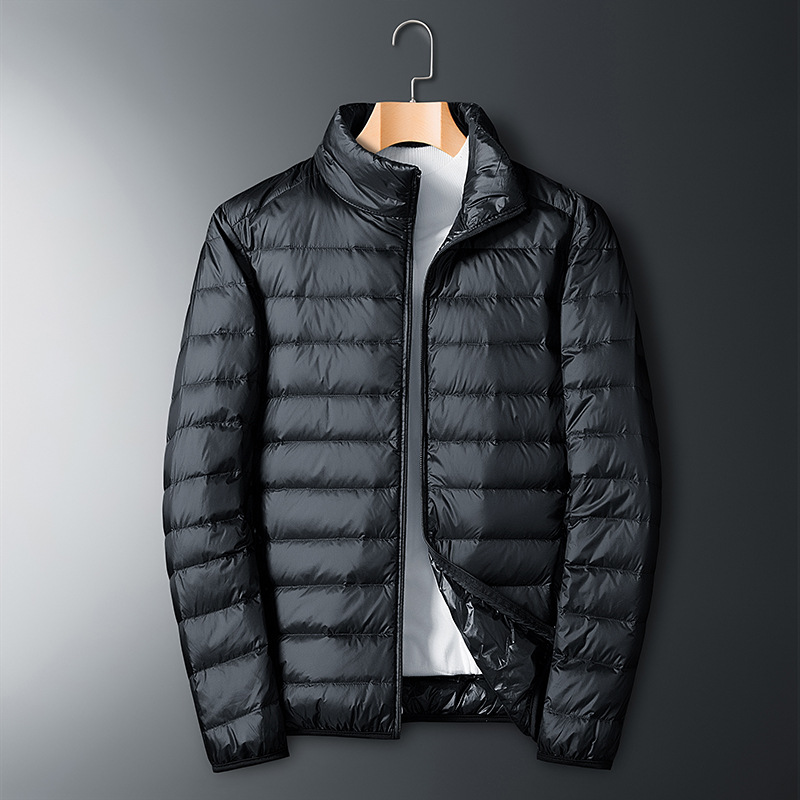 Light and thin white duck down jacket for men, large-sized loose winter, short outdoor sports stand-up collar warm coat for young people Application Scenario