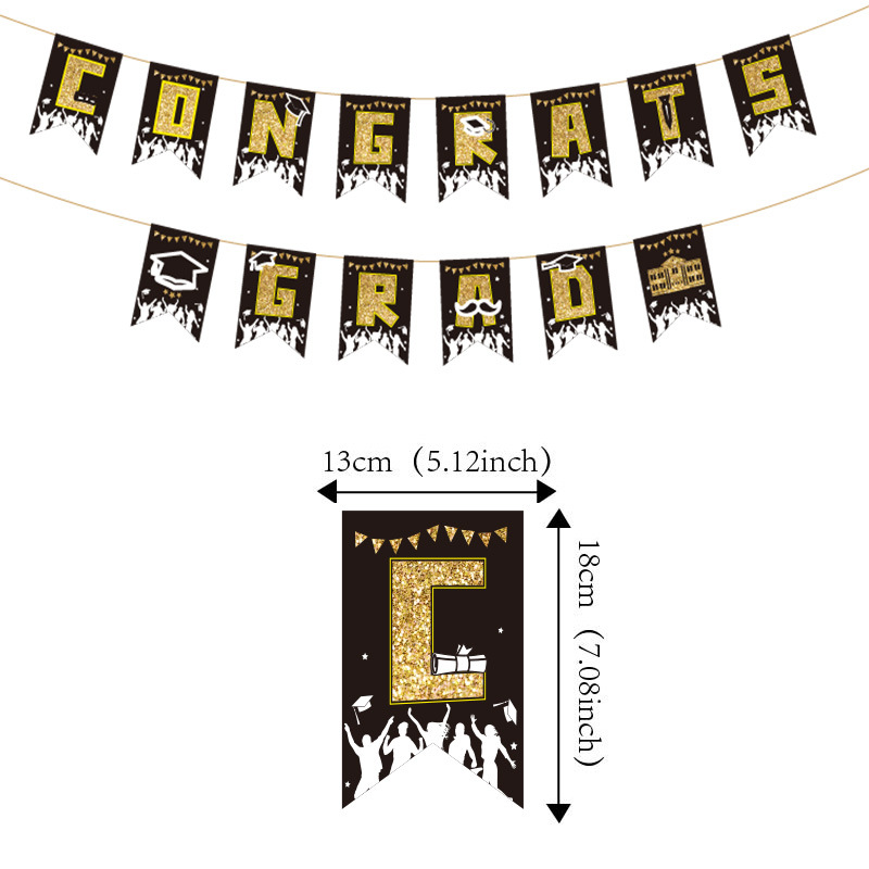 外贸跨境新品节日主题派对用品Proundofyou毕业季拉旗拉花横幅白底实物图