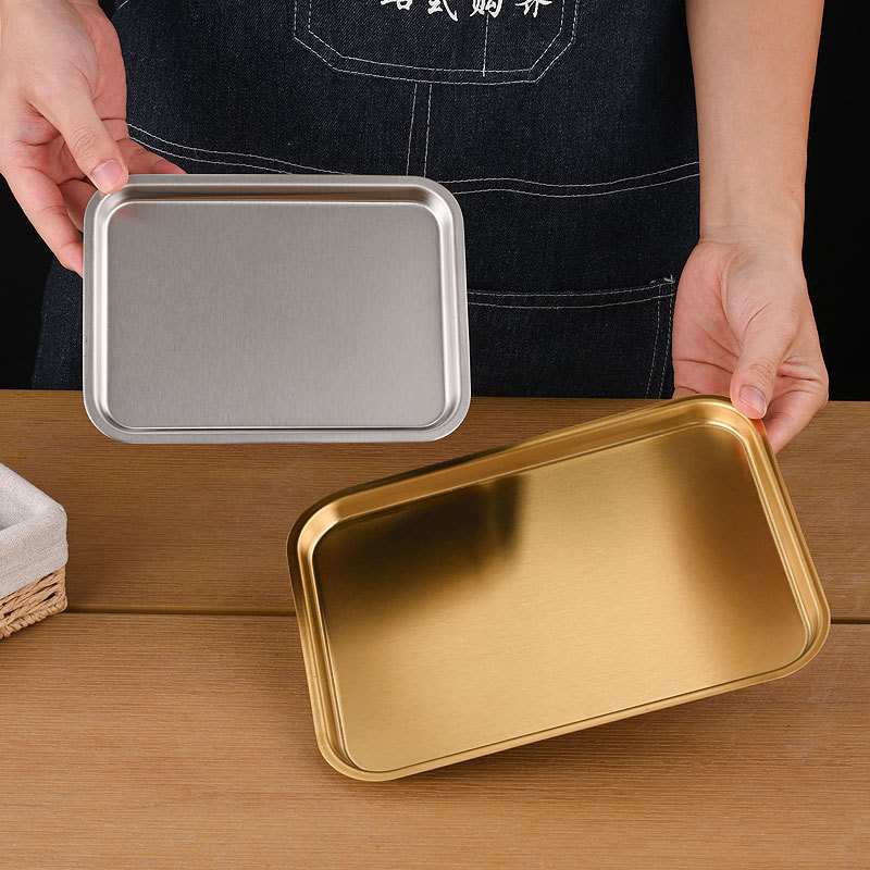 不锈钢韩式烤肉盘加厚长方形托盘浅盘小吃平底盘烧烤甜品蛋糕盘子产品图