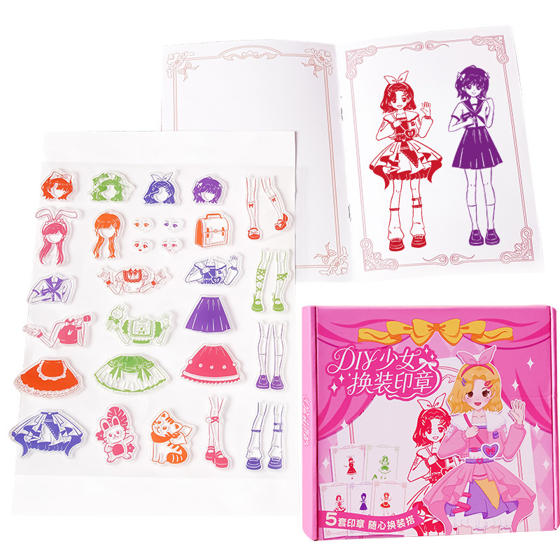 diy girls' cartoon planner with transparent stamps for dressing up, children's Day toys and birthday gifts for girls Item Picture