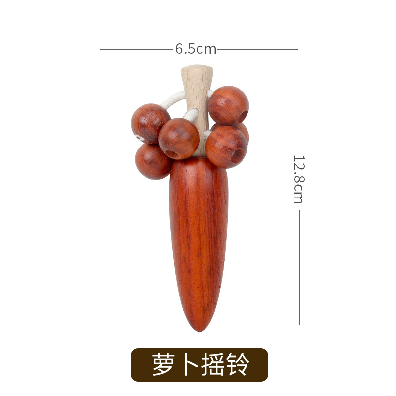 婴儿卡通木制益智早教玩具木质纪念礼物安抚啃咬手摇铃榉木拨浪鼓