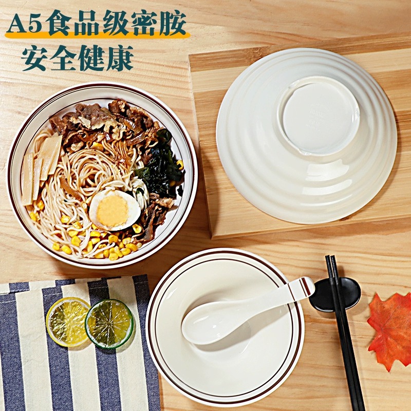 Melamine Nordic-style bamboo hat ramen bowl, plastic soup bowl, imitation porcelain restaurant wonton rice noodle bowl, commercial spicy hot pot large bowl Specification image
