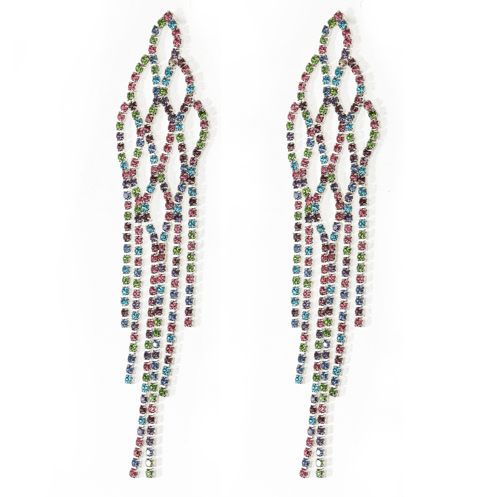 Aliexpress's best-selling claw chain earrings, exaggerated mixed-color rhinestone mesh tassel earrings, cross-border European and American colored diamond mesh long earrings, elegant women Specification drawing