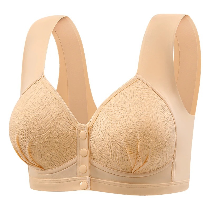 The new cross-border front buckle seamless fixed cup is simple, breathable, and gathers without a steel ring. It is a large-sized bra cover for mom's underwear Item Picture